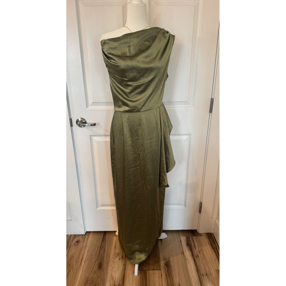 Saints &‎ Secrets Sage Green Satin One Shoulder Maxi Dress CM6392J L NWT